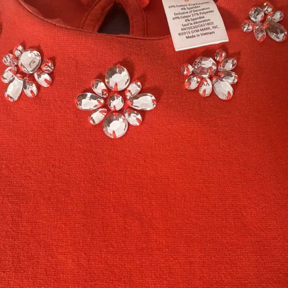 Gymboree Girls Size 8 Red Fit & Flare Knee Dress Short Sleeve Rhinestone